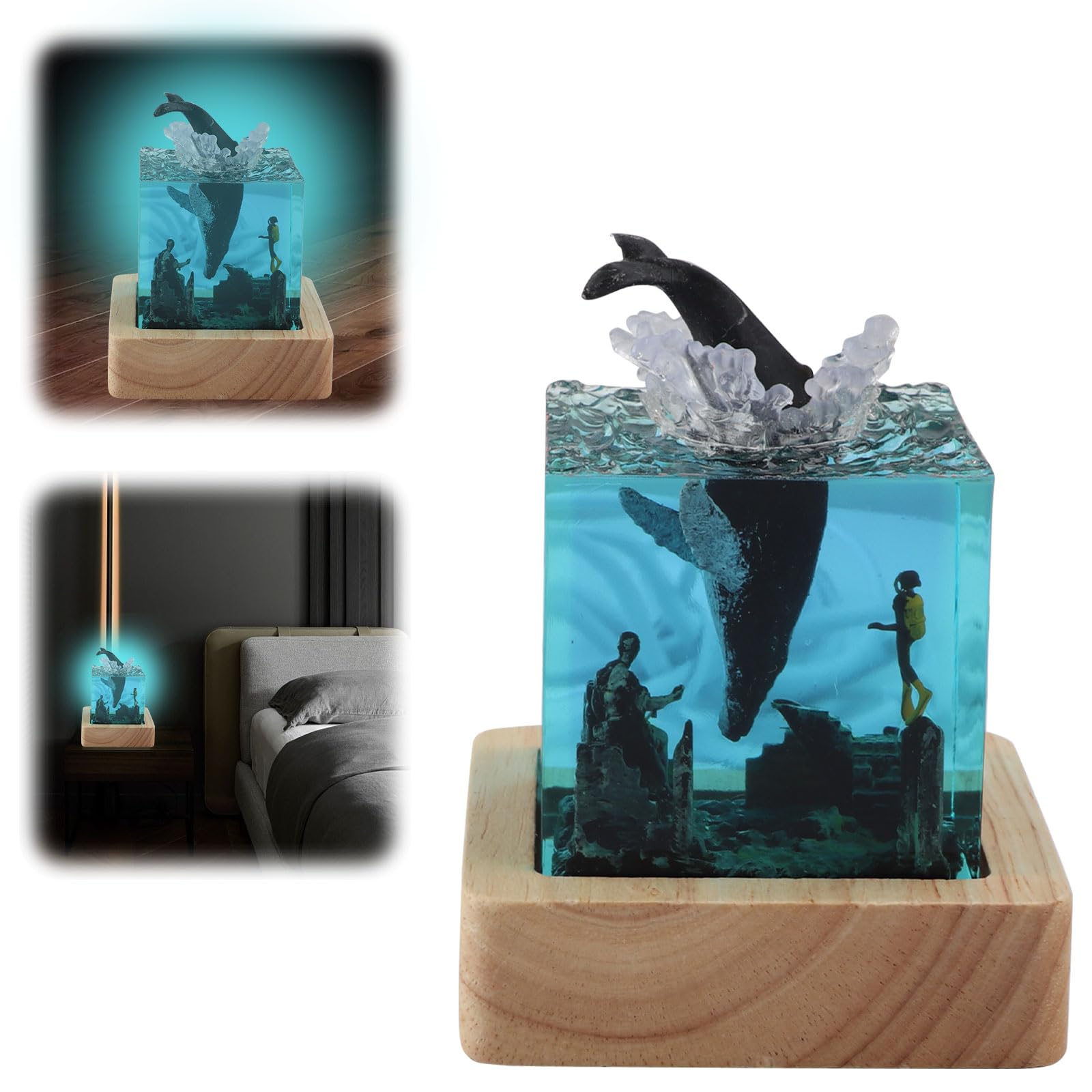 BigKing Humpback Whale and Diver Ocean Lights, Handmade Epoxy